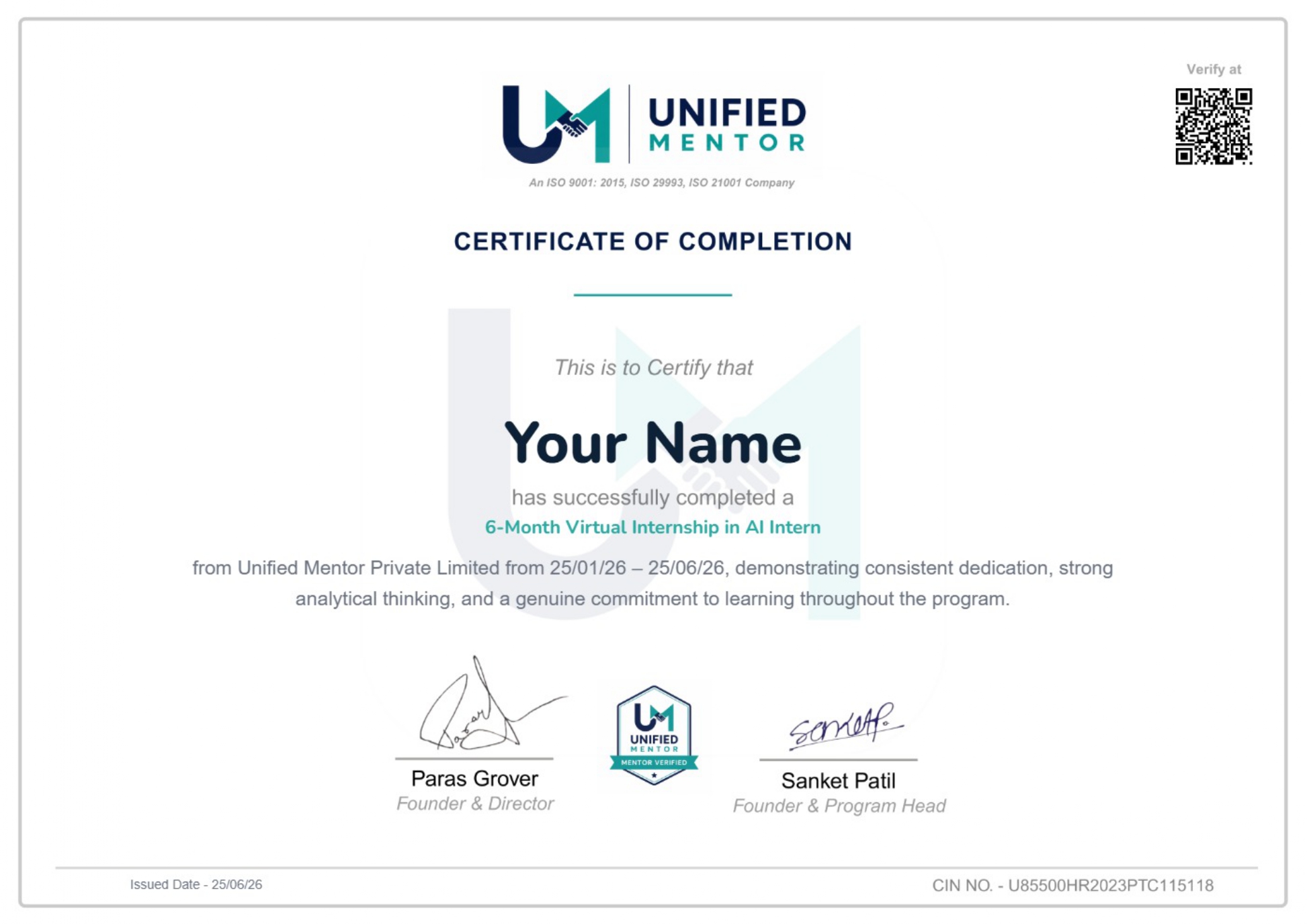 Data Analyst Internship Certificate Preview